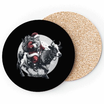 Discover Santa Claus on Cow for Christmas farm Coasters