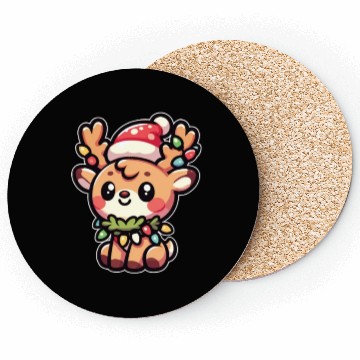 Discover Christmas Hat Christmas Fairy Lights Deer Coasters