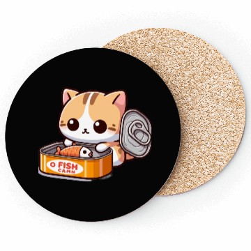 Discover Cat opens fish can Coasters