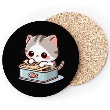 Discover Cat opens fish can Coasters