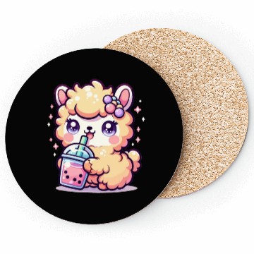 Discover Kawaii Llama Sips Bubble Tea Cute Llama Boba Tea Coasters