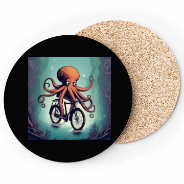 Discover A weird octopus riding a bicycle Coasters