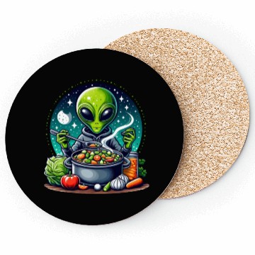 Discover Alien chef cooks vegetable soup Coasters
