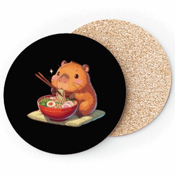 Discover Cute Capybara Eats Ramen Noodles Capybara Ramen Coasters