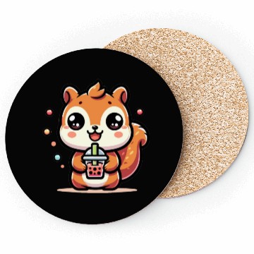 Discover Kawaii Squirrel Bubble Tea Cute Animal Squirrel Coasters