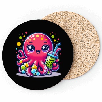 Discover Kawaii Octopus With Bubble Tea Sea Ocean Boba Tea Coasters