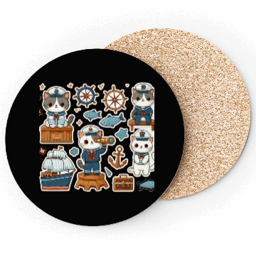 Discover Sailor Whiskers: Little Sailor Kitties Sticker Coasters