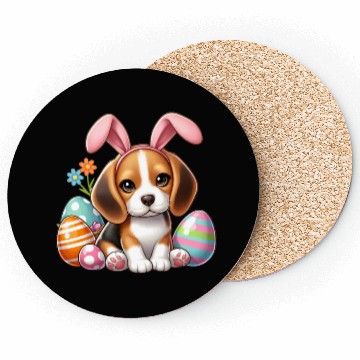 Discover Beagle with bunny ears and easter eggs Coasters