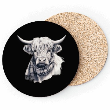Discover Adorable Highland Cow Wearing a Scarf Coasters
