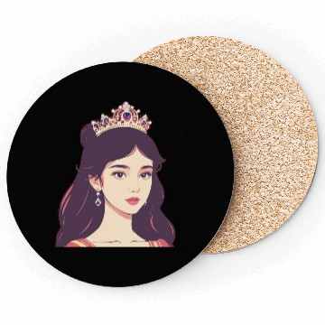 Discover Lovely Young Princess with a Pink Crown Coasters
