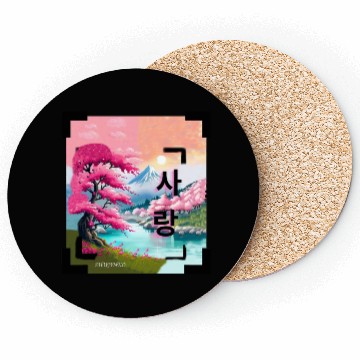 Discover Japan Landscape With Cherry BlossomTree (Vintage) Coasters