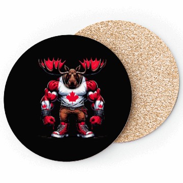 Discover Canada elk with national flag Coasters