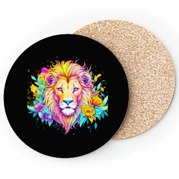 Discover Colorful lion surrounded by flowers Coasters