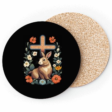 Discover Christian Easter Day Cross Easter Bunny Rabbit Coasters