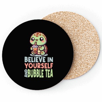 Discover Kawaii Turtle Bubble Tea Believe In Yourself Coasters