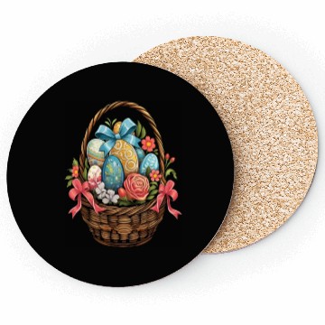 Discover Easter Day Easter Basket Colorful Eggs Flowers Coasters