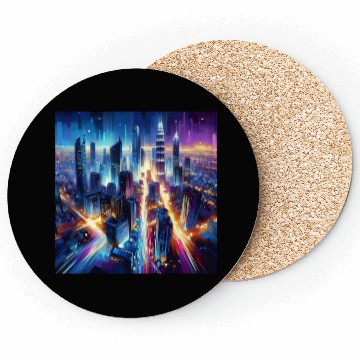 Discover Urban Lights Vibrant Nighttime Cityscape Coasters