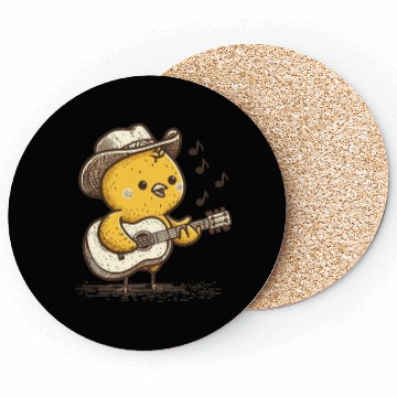 Discover Cute Cowboy Baby Chick Playing Guitar Coasters