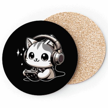 Discover kitty cat listening to music Coasters