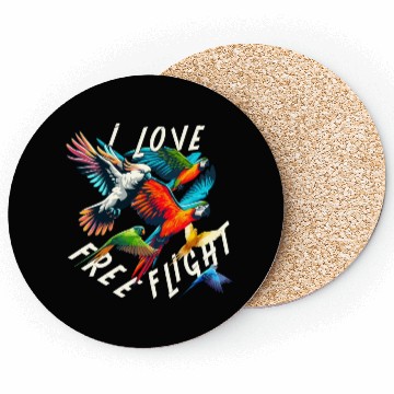 Discover I Love Free Flight Free Flying Parrot Bird Train Coasters