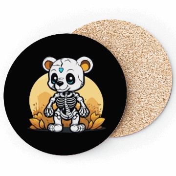 Discover Cute Skeleton Bear Illustration Coasters