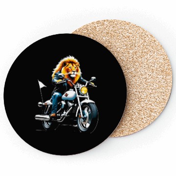 Discover Lion Riding Motorcycle Coasters