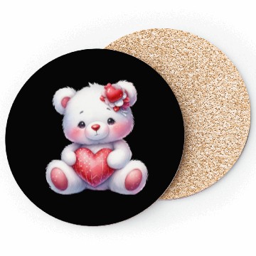Discover White Teddy Bear Love Valentine's Day Red Heart Coasters