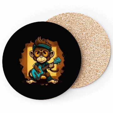 Discover Monkey Chimpanzee Playing Acousitc Rock Guitar Coasters