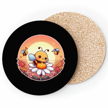 Discover cute kawaii bee on flower Coasters