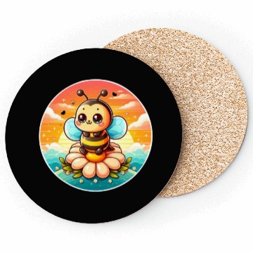 Discover cute kawaii bee on flower Coasters