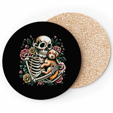 Discover Skeleton Cute Puppy Dog Floral Old School Vintage Coasters