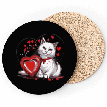 Discover Valentines Day White Cat With Red Heart Box Coasters