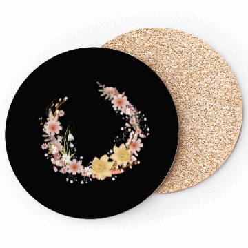 Discover Spring floral wreath of daffodils and catkins Coasters
