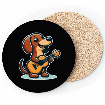 Discover Cute Dachshund playing Guitar Coasters