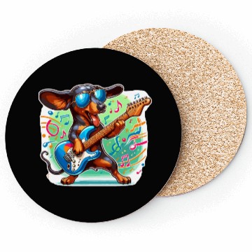 Discover Cute Dachshund playing E-Guitar Coasters