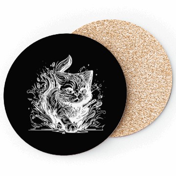 Discover Cute Little House Cat In Tattoo Style Coasters