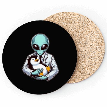 Discover Alien Embracing Penguin Coasters