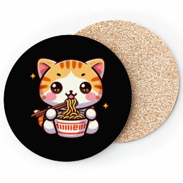 Discover Cute Cat Eating Ramen Coasters