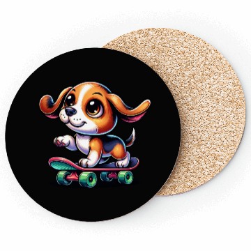 Discover Beagle skateboarder comic cartoon dog Coasters