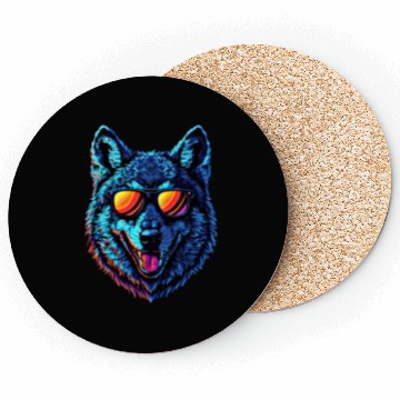 Discover Cool Wolf Face Blue Wolf Wearing Sunglasses Coasters