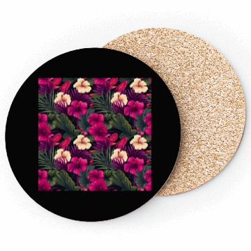 Discover Tropical Pink Flowers Leaves Pattern Coasters