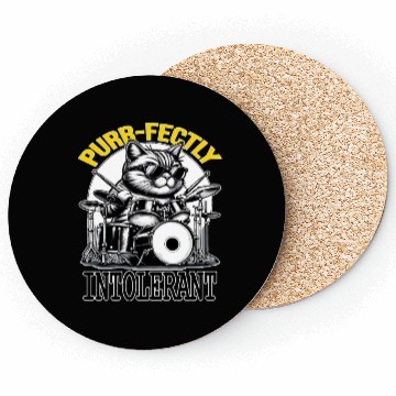 Discover Cat Drummer, Purrfectly Intolerant Beat Master Coasters