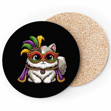 Discover Mardi Gras Persian Cat, Masked Cat Costume Coasters