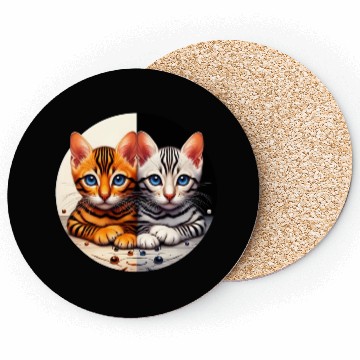 Discover Bengal Kittens Black White Background Coasters