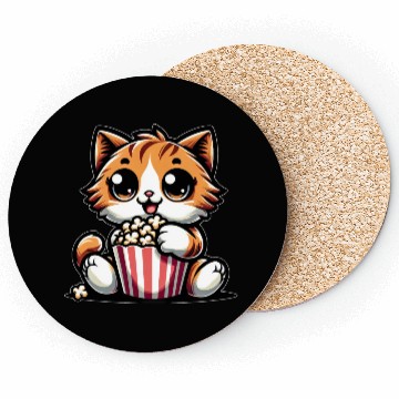Discover Cinema Cat, Cute Tomcat with Popcorn Coasters
