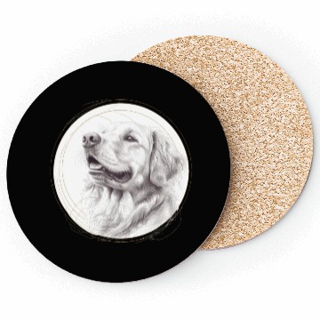 Discover Golden retriever portrait pencil sketch Coasters