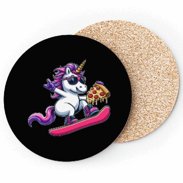 Discover Unicorn Snowboarder Pizza Cool Coasters