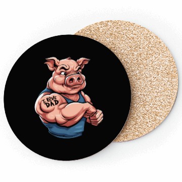 Discover Pig Pork Biceps Tattoo I Love Dad Coasters