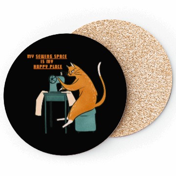 Discover Retro Ginger Cat Using Sewing Machine - Vintage Coasters