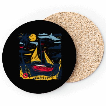 Discover Wanderlust Sailing Boat in The Sea Colorful Print Coasters